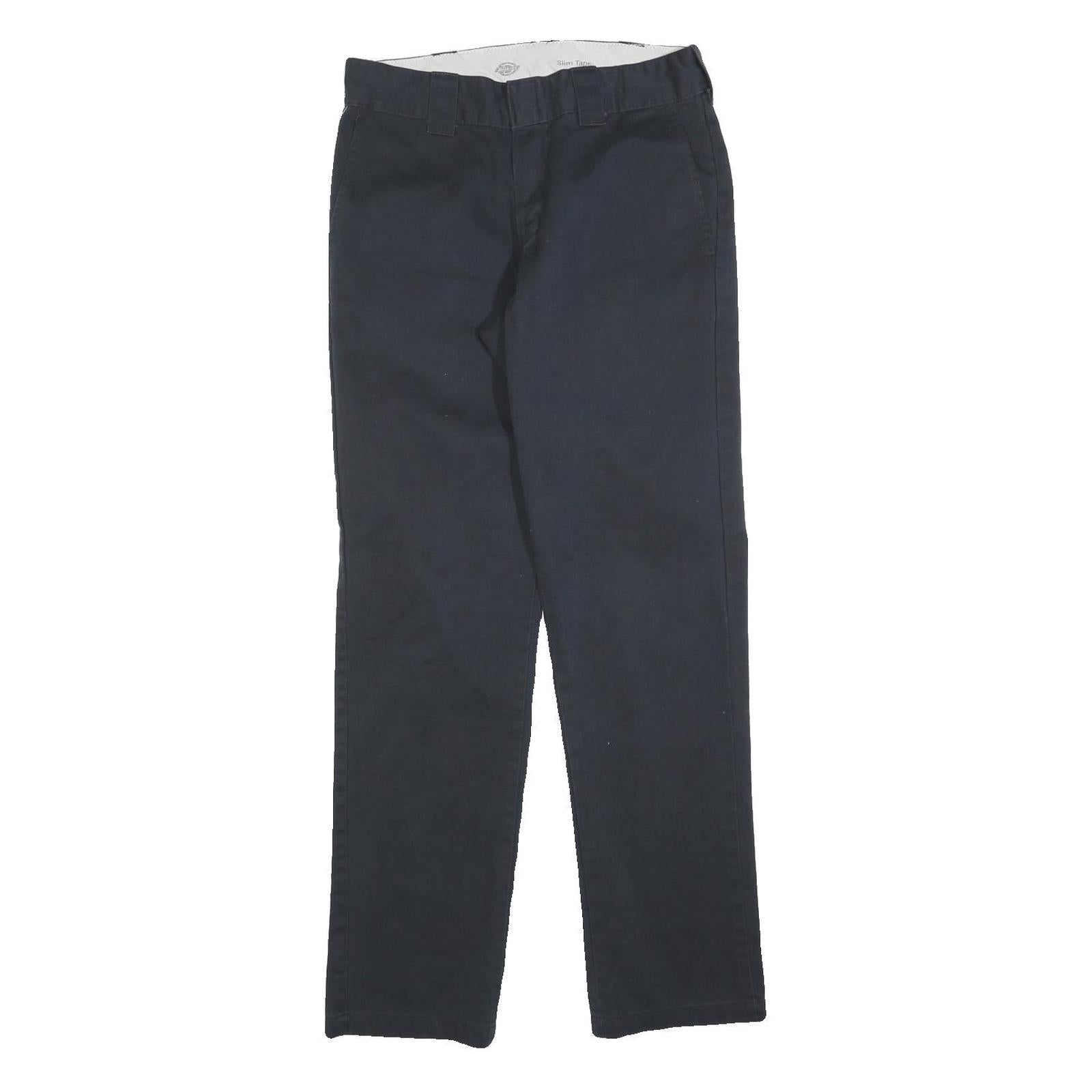 DICKIES Mens Cotton Blend Navy Slim Straight Trousers W28 L30 Workwear Casual