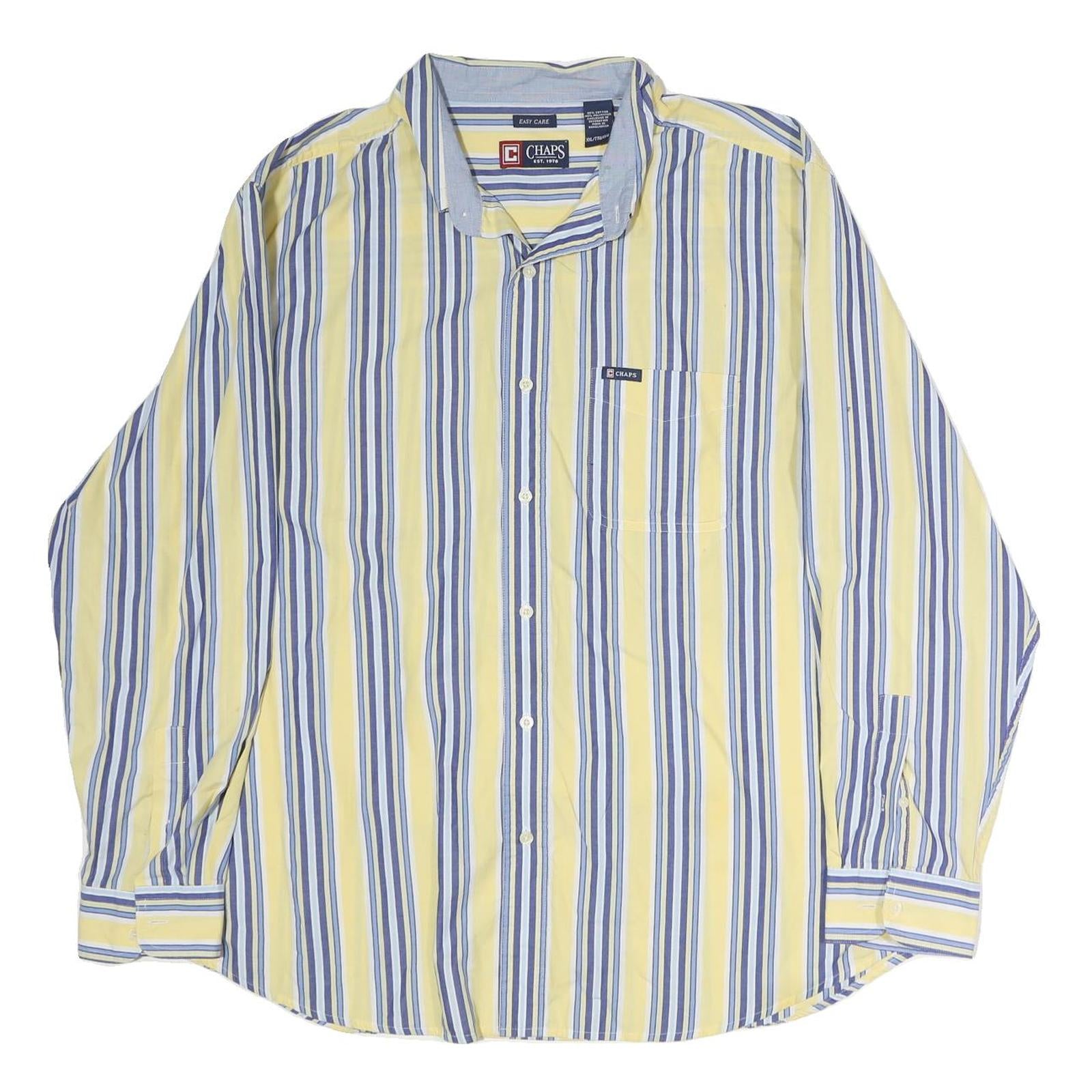 CHAPS Mens Yellow & Blue Striped Shirt 2XL Cotton Button Down Long Sleeve