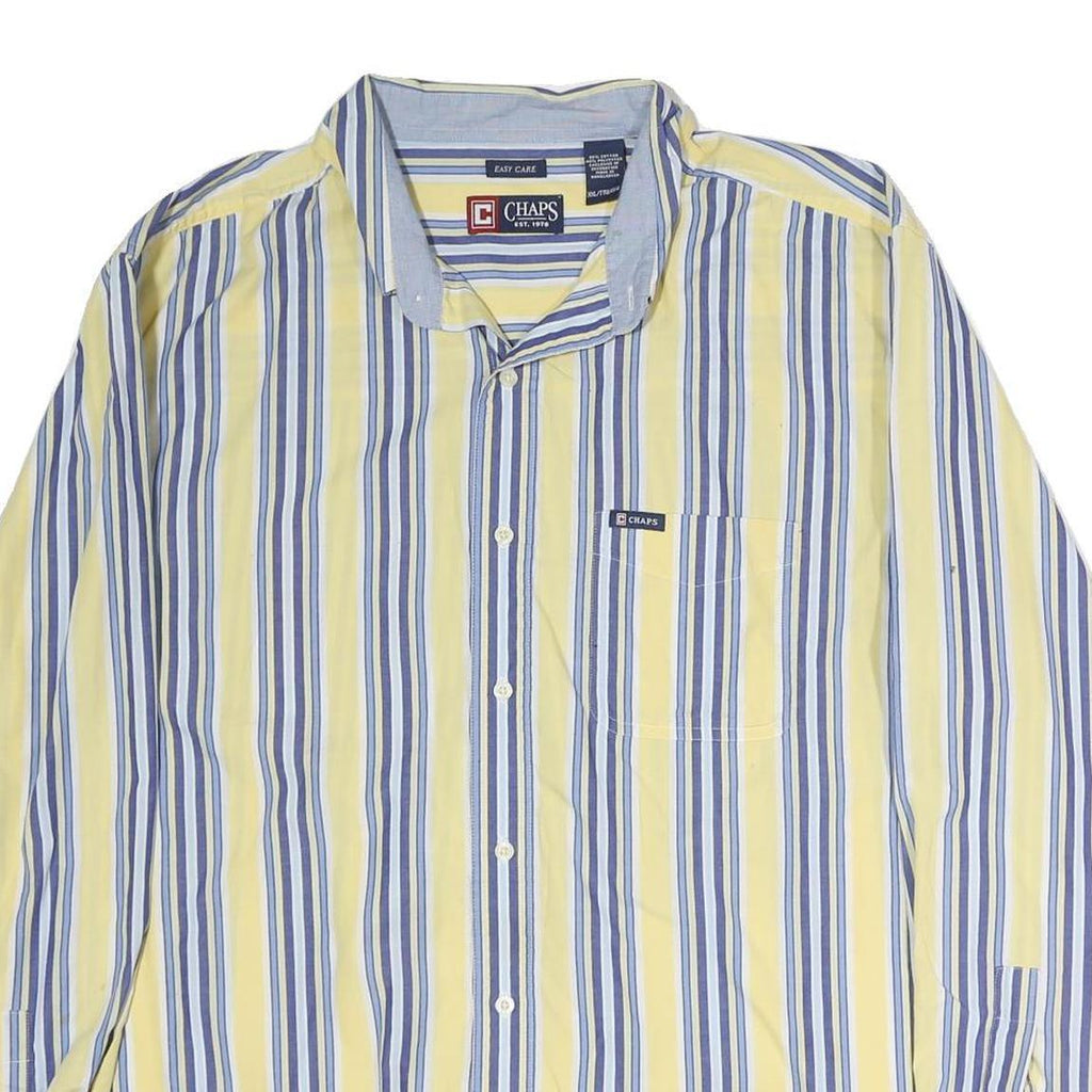 CHAPS Mens Yellow & Blue Striped Shirt 2XL Cotton Button Down Long Sleeve