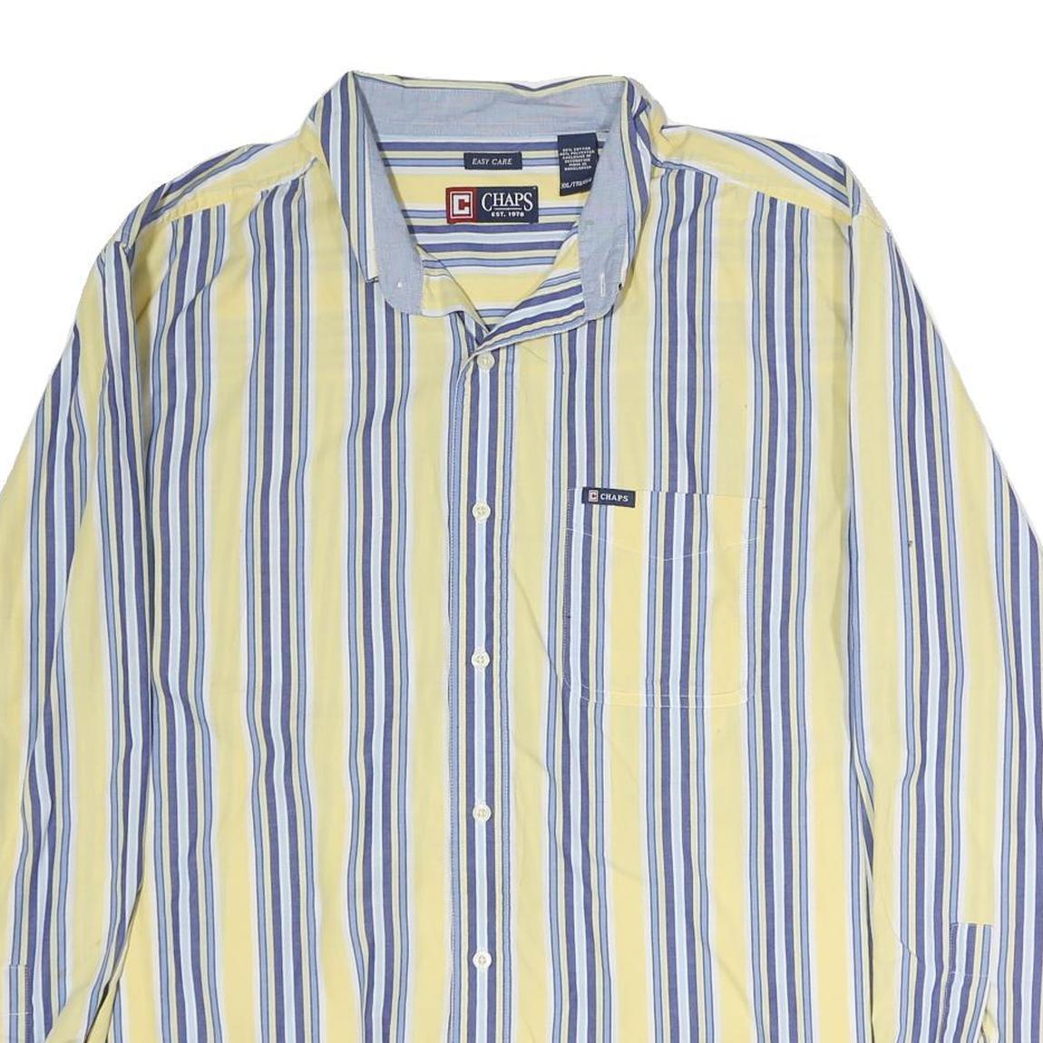 CHAPS Mens Yellow & Blue Striped Shirt 2XL Cotton Button Down Long Sleeve