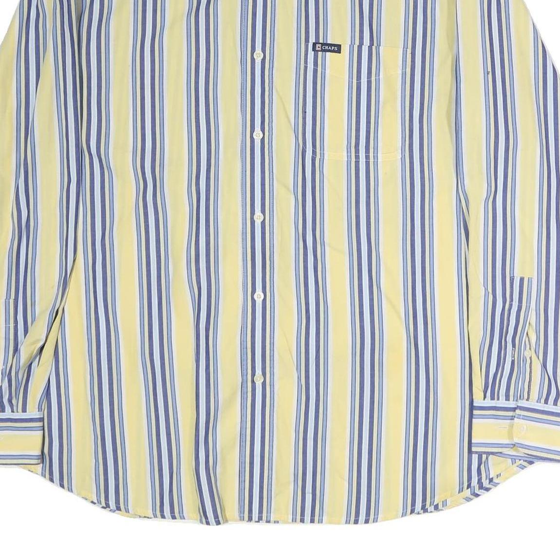 CHAPS Mens Yellow & Blue Striped Shirt 2XL Cotton Button Down Long Sleeve