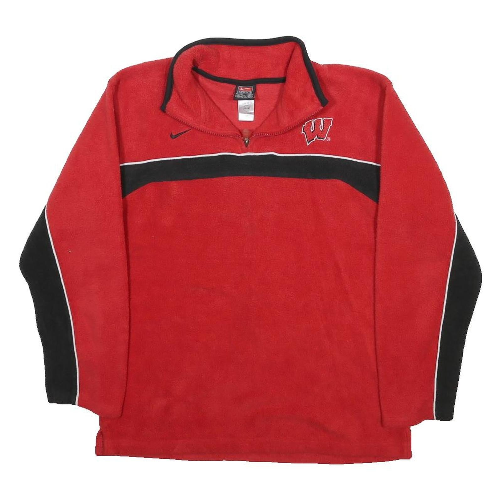 NIKE Womens Red & Black Polyester Sports Pattern Jumper L Zip Neck