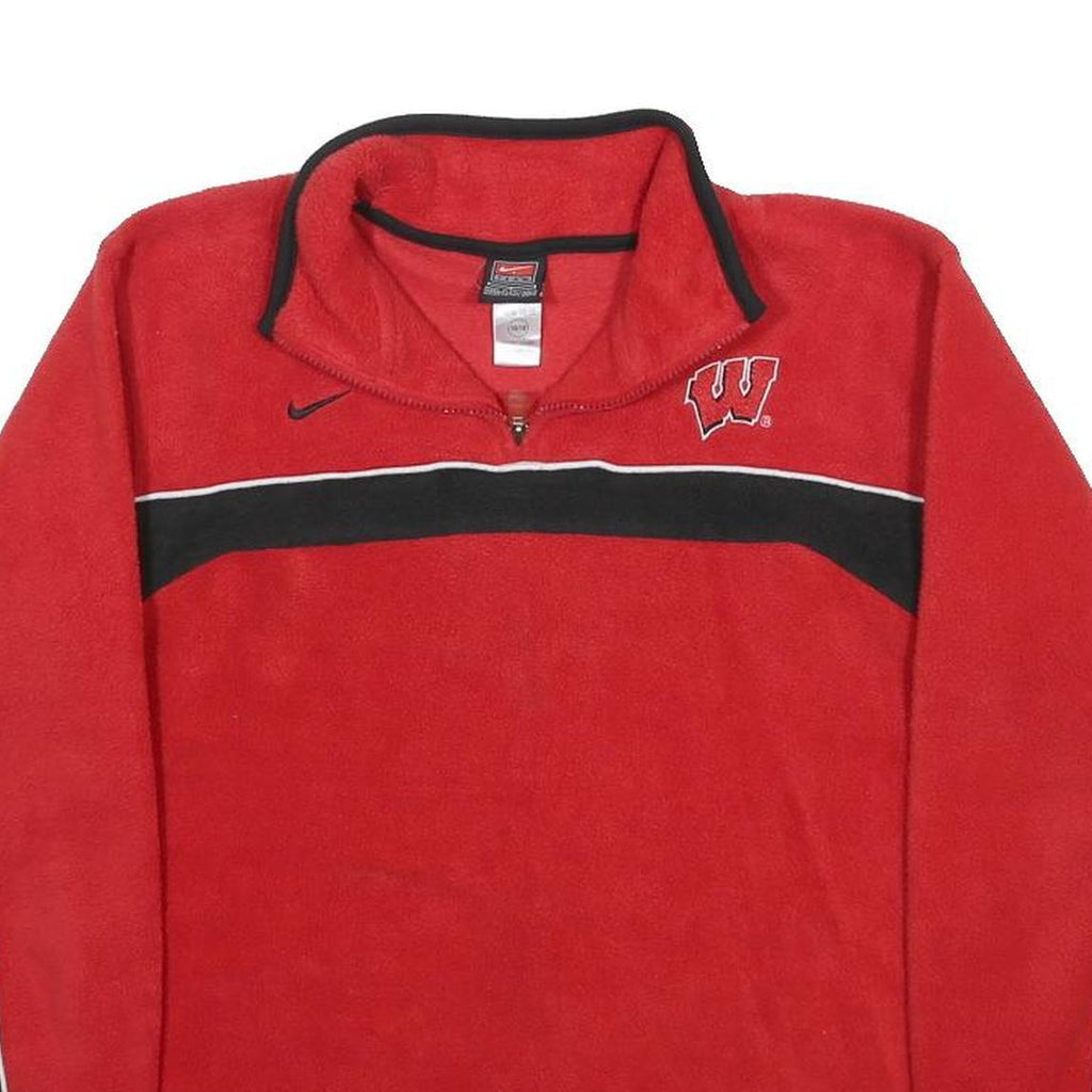 NIKE Womens Red & Black Polyester Sports Pattern Jumper L Zip Neck