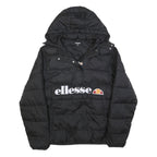 ELLESSE Womens Black Hooded Puffer Jacket UK 16 Polyester Zip Logo Printed