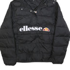 ELLESSE Womens Black Hooded Puffer Jacket UK 16 Polyester Zip Logo Printed