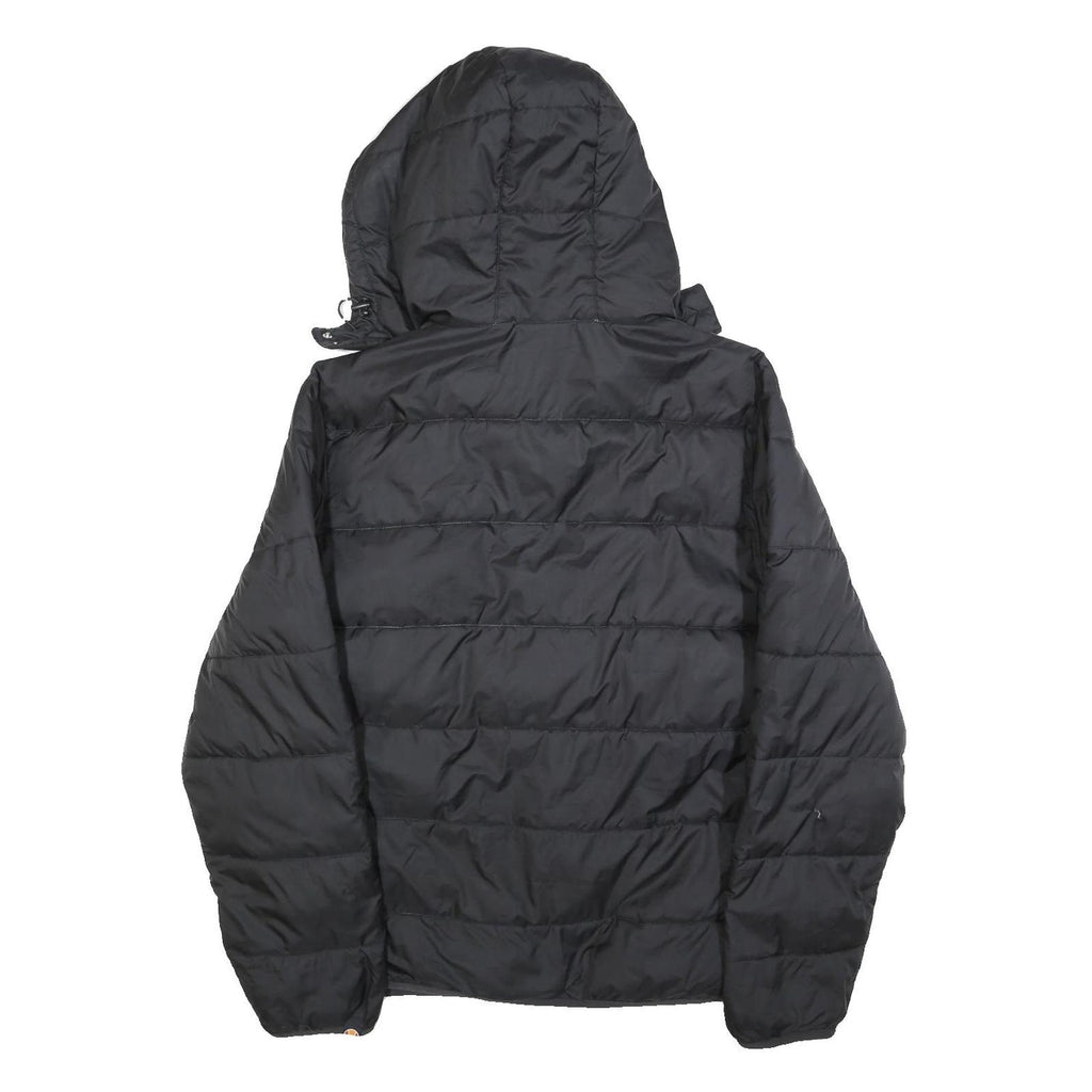 ELLESSE Womens Black Hooded Puffer Jacket UK 16 Polyester Zip Logo Printed