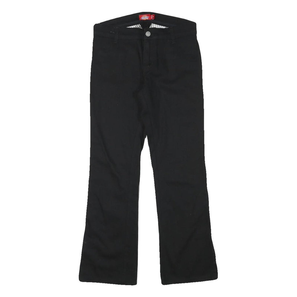 DICKIES Womens Black Regular Fit Straight Leg Trousers W26 L26 Cotton Blend Zip
