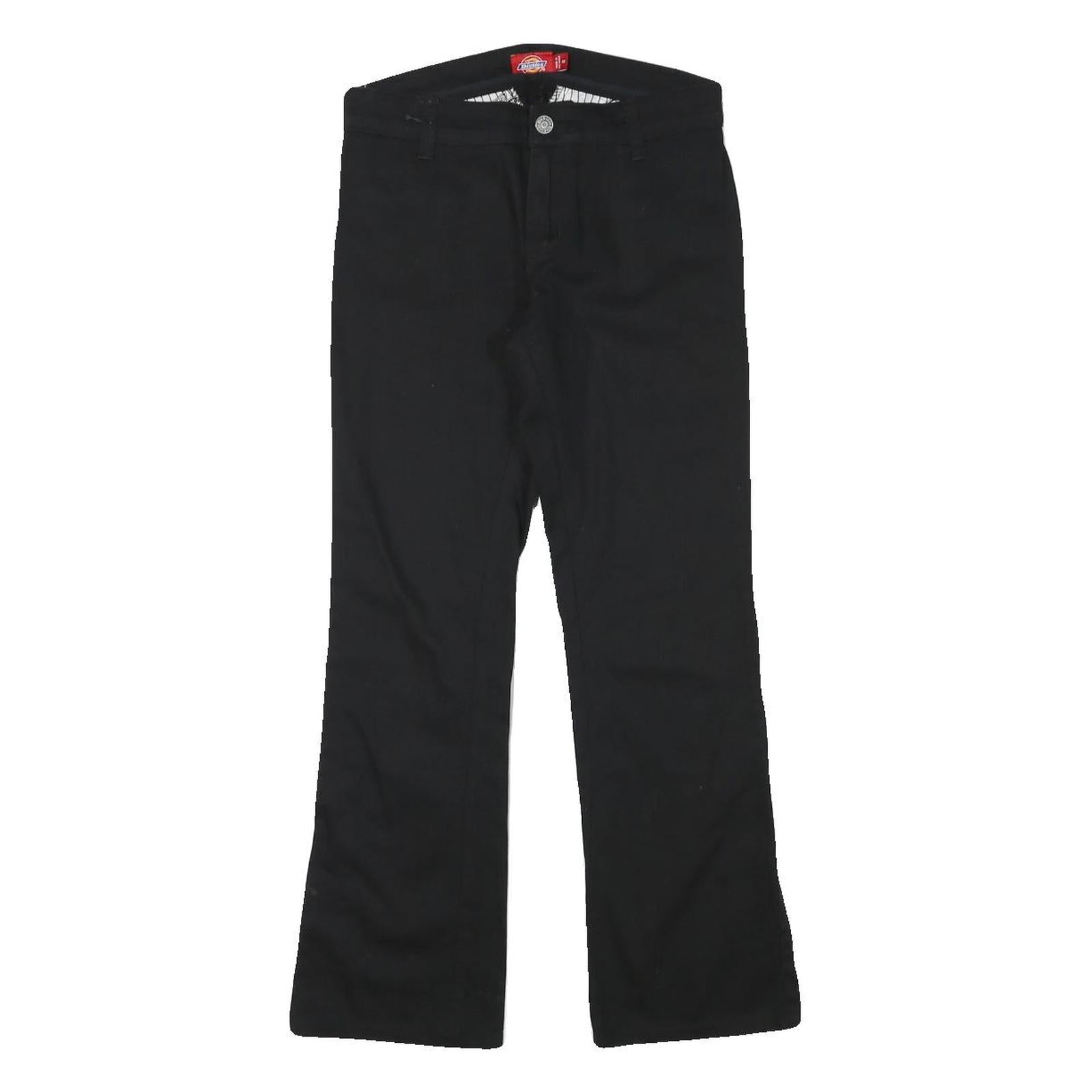 DICKIES Womens Black Regular Fit Straight Leg Trousers W26 L26 Cotton Blend Zip