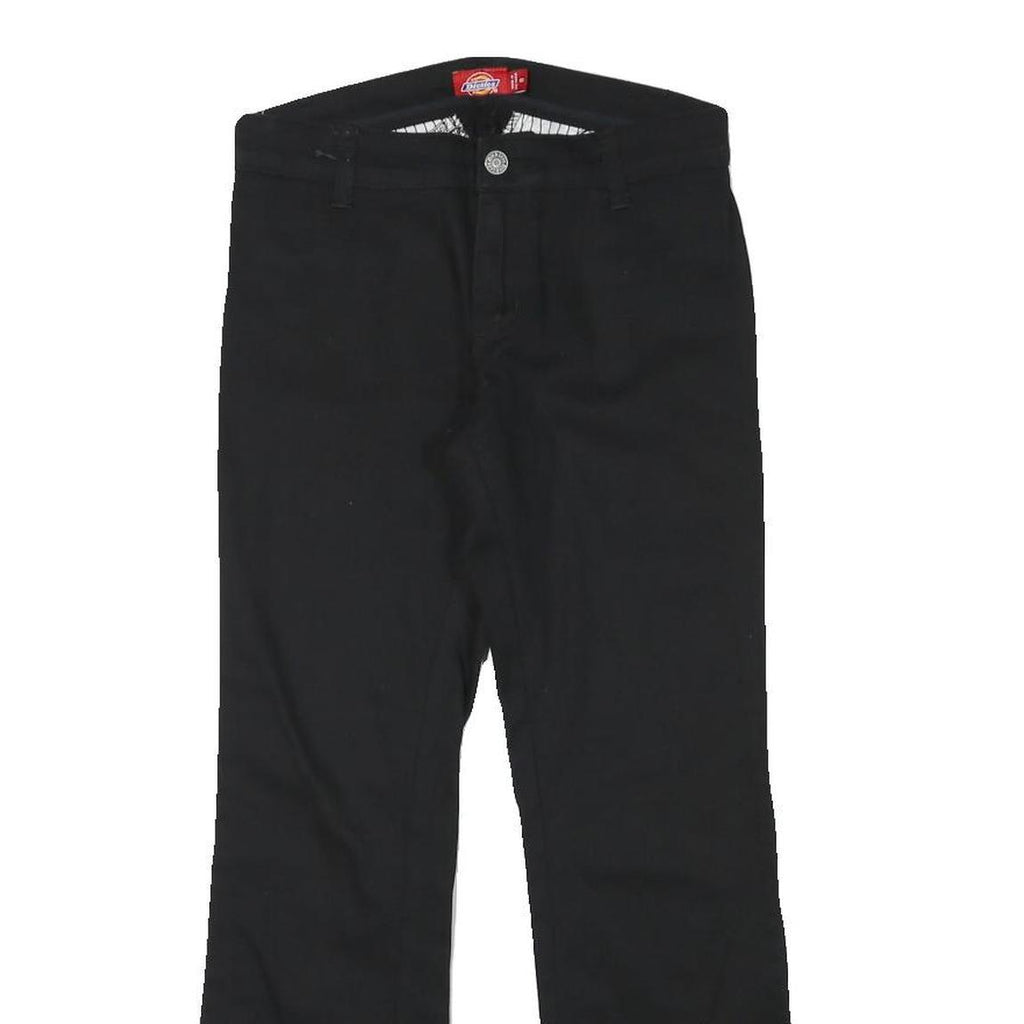 DICKIES Womens Black Regular Fit Straight Leg Trousers W26 L26 Cotton Blend Zip