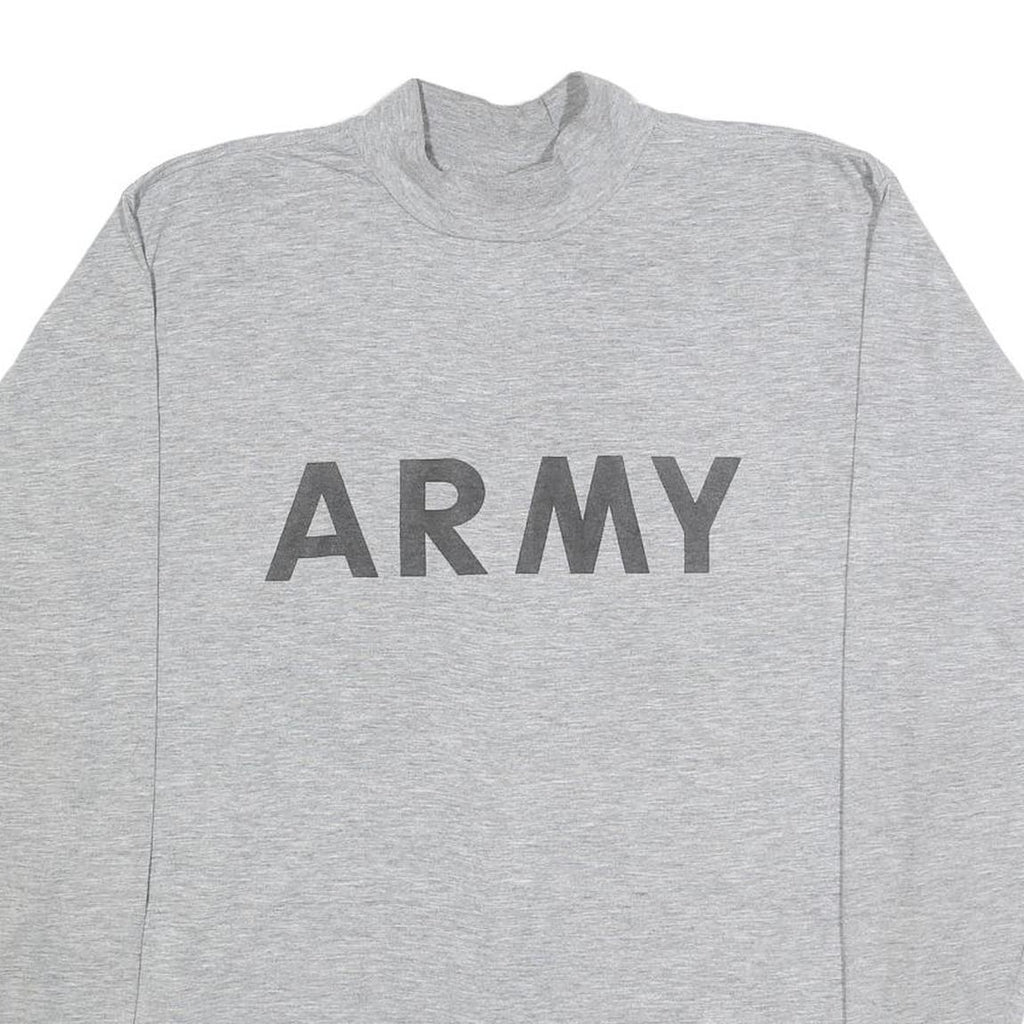 Mens Grey T-Shirt L Long Sleeve Crew Neck Army Print Cotton Blend Casual