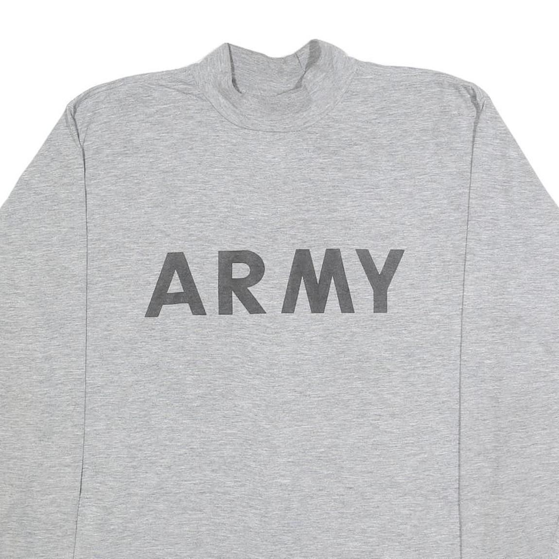 Mens Grey T-Shirt L Long Sleeve Crew Neck Army Print Cotton Blend Casual