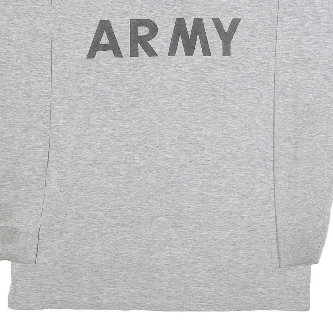 Mens Grey T-Shirt L Long Sleeve Crew Neck Army Print Cotton Blend Casual
