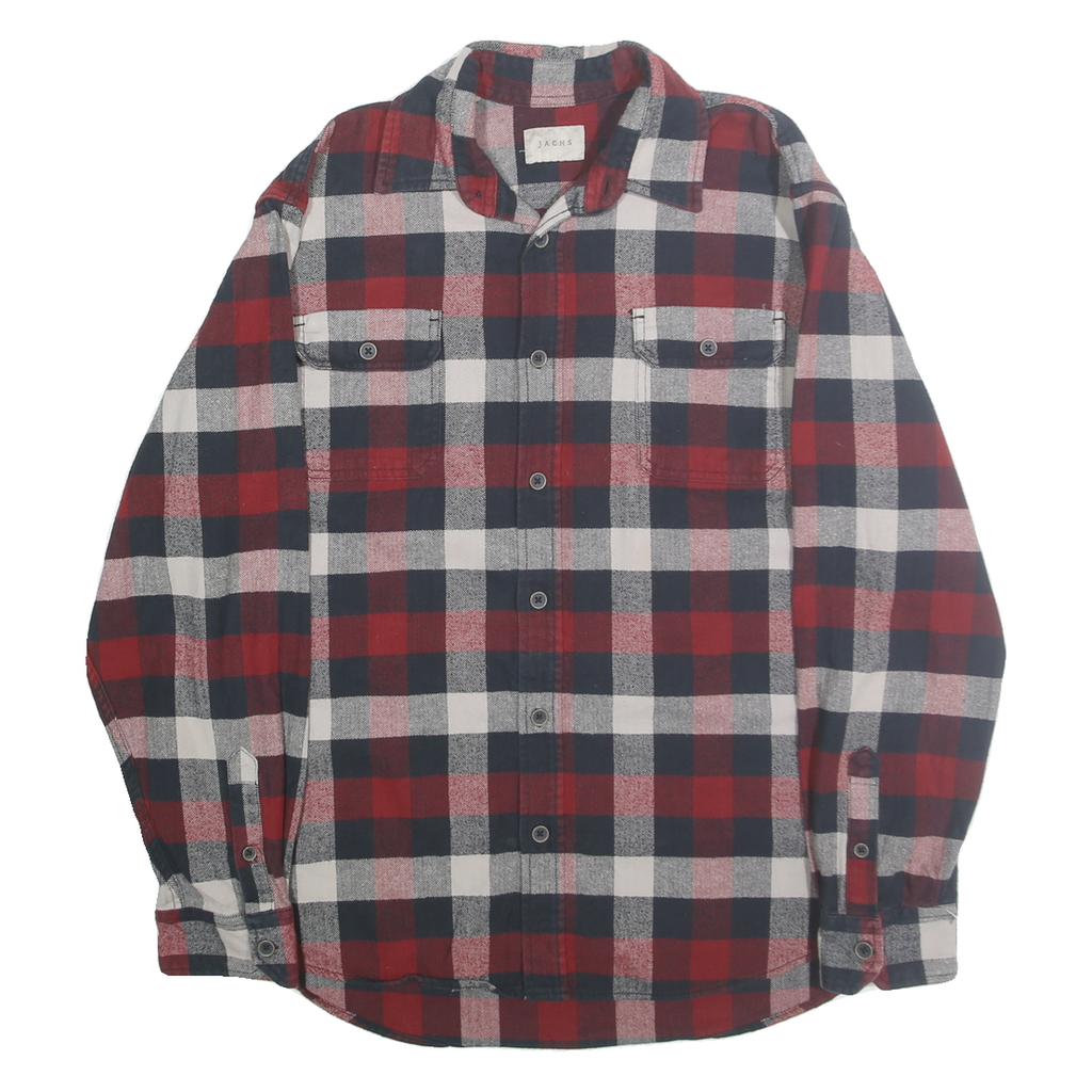 JACHS Mens Red & Navy Check Shirt L Button Long Sleeve Casual Cotton