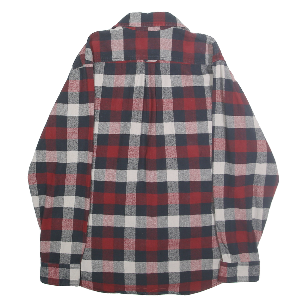 JACHS Mens Red & Navy Check Shirt L Button Long Sleeve Casual Cotton