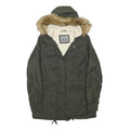 LEVI'S Womens Green Cotton Blend Parka Jacket M Zip Hooded Sherpa Lined