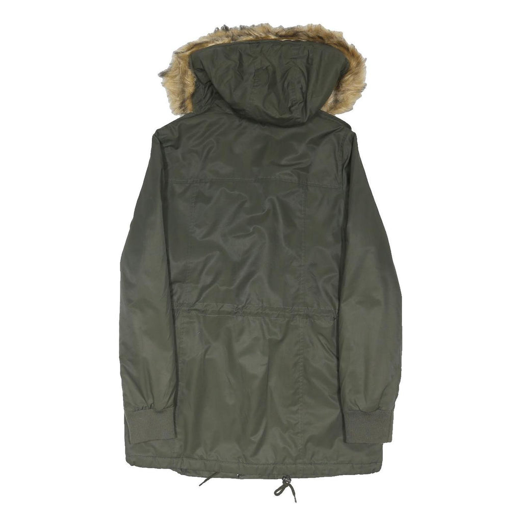 LEVI'S Womens Green Cotton Blend Parka Jacket M Zip Hooded Sherpa Lined