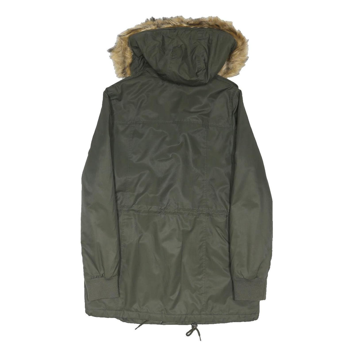 LEVI'S Womens Green Cotton Blend Parka Jacket M Zip Hooded Sherpa Lined