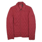 DKNY Womens Red Quilted Jacket S Polyester Zip Collar Lightweight Casual