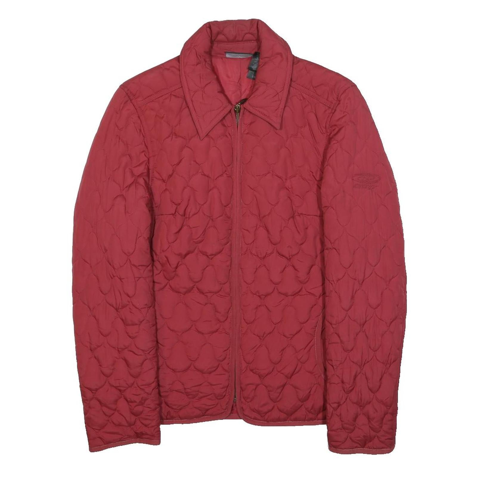 DKNY Womens Red Quilted Jacket S Polyester Zip Collar Lightweight Casual