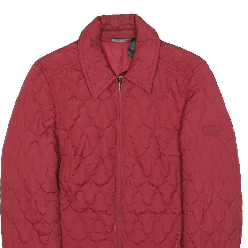 DKNY Womens Red Quilted Jacket S Polyester Zip Collar Lightweight Casual