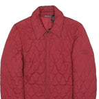 DKNY Womens Red Quilted Jacket S Polyester Zip Collar Lightweight Casual