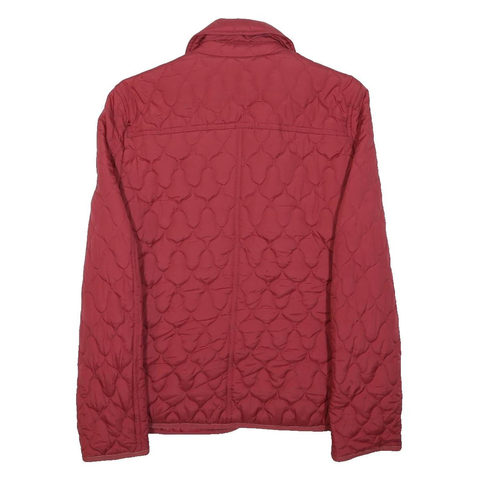 DKNY Womens Red Quilted Jacket S Polyester Zip Collar Lightweight Casual
