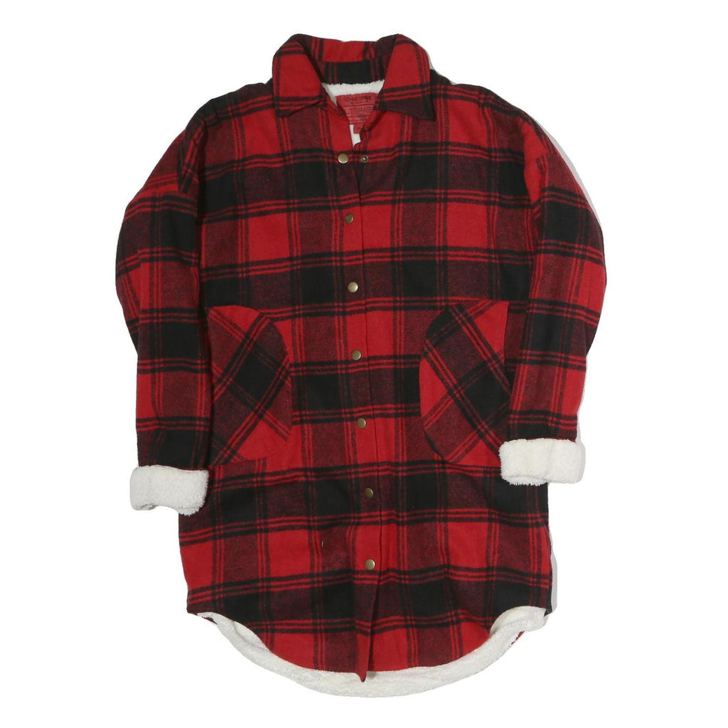 CHICOREE Womens Red & Black Check Jacket S Polyester Button Front Winter Chic