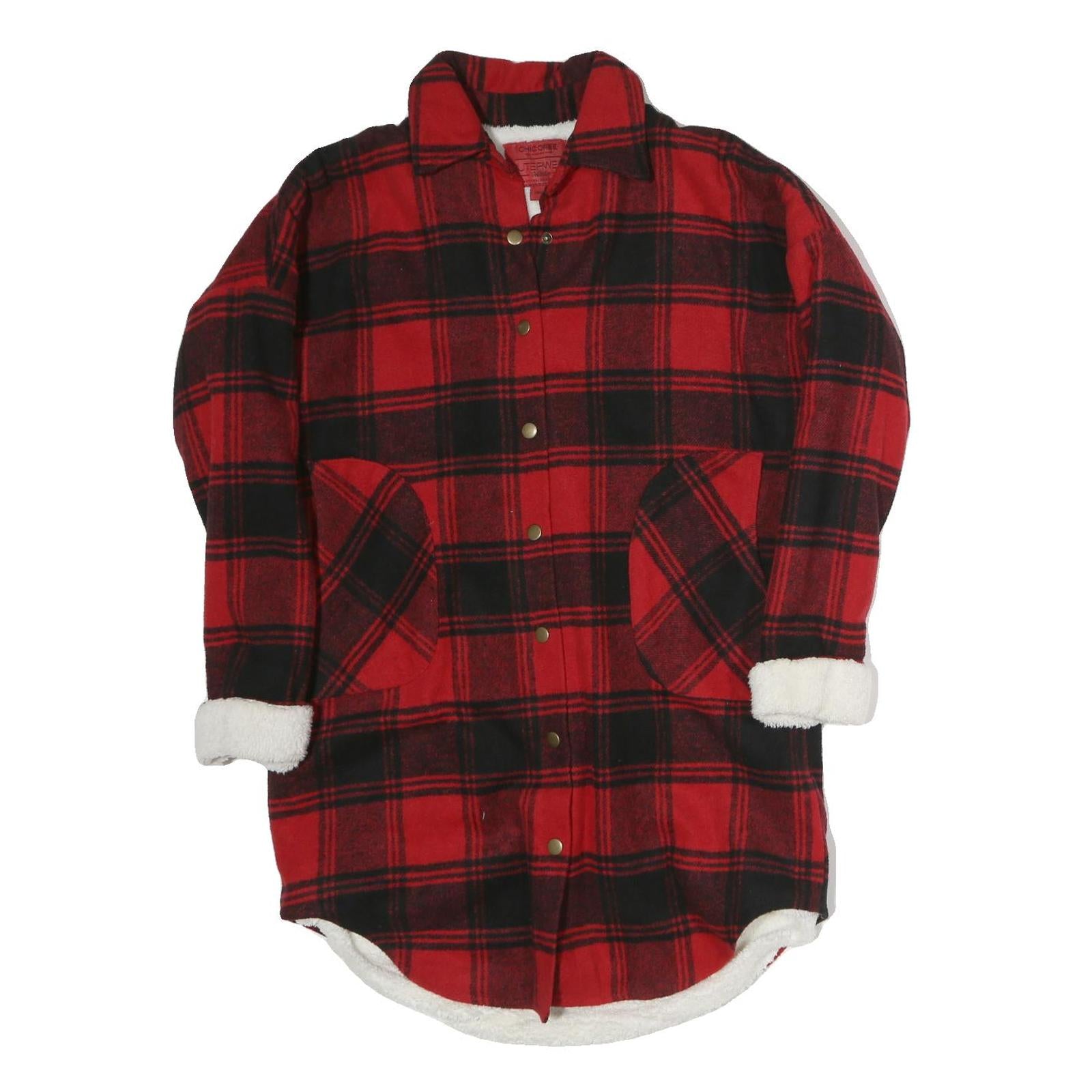CHICOREE Womens Red & Black Check Jacket S Polyester Button Front Winter Chic
