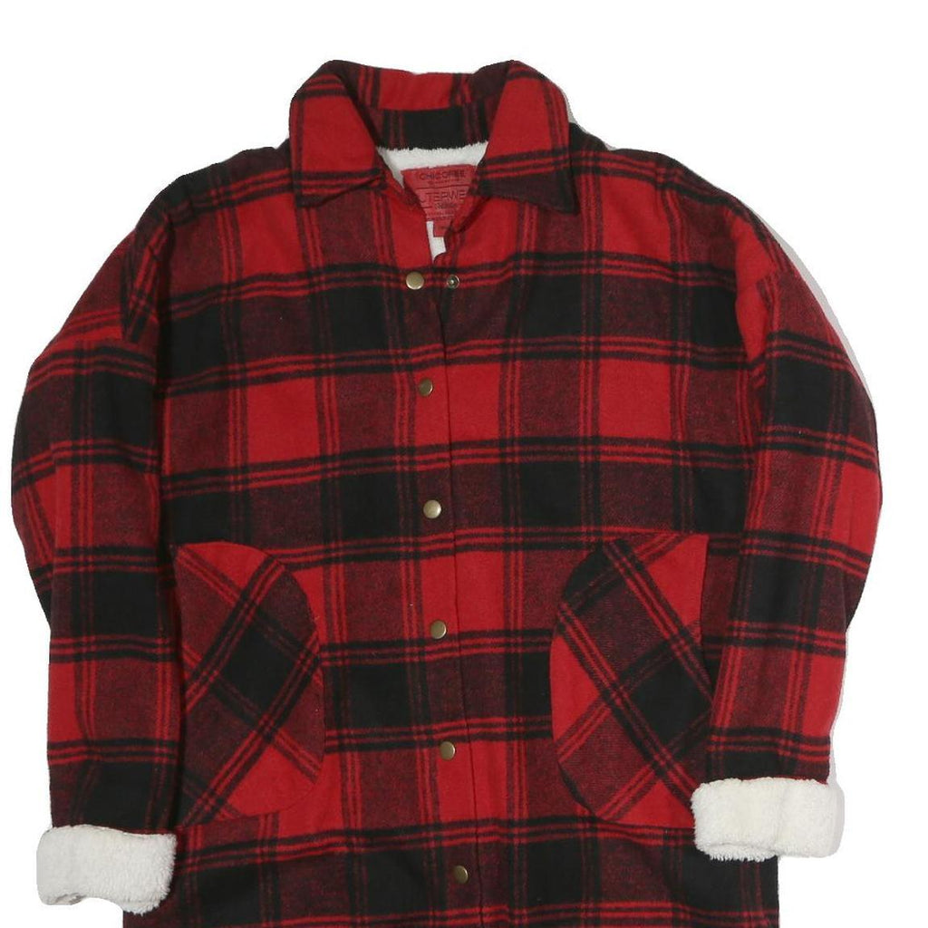 CHICOREE Womens Red & Black Check Jacket S Polyester Button Front Winter Chic