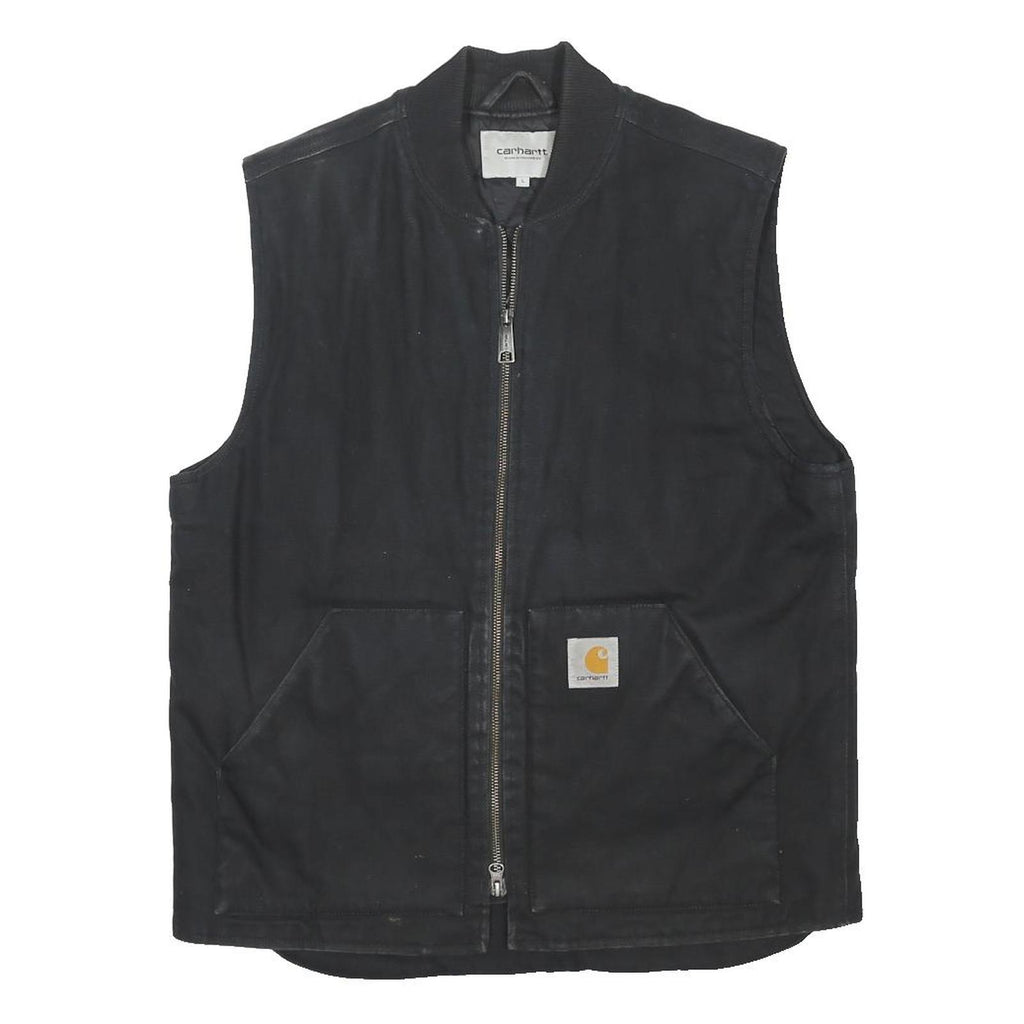 CARHARTT Mens Black Workwear Cotton Blend Vest Jacket L Plain Zip Pockets