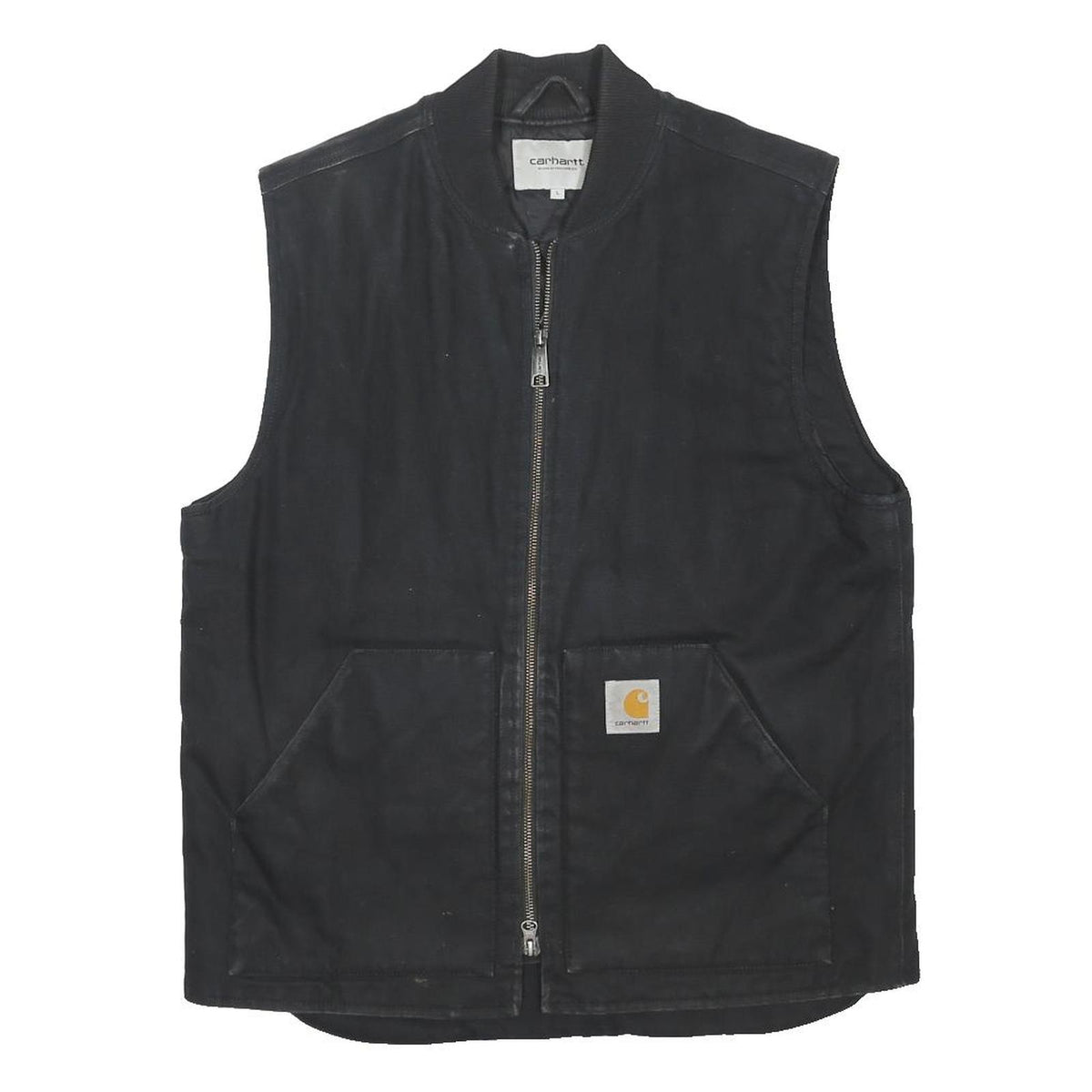 CARHARTT Mens Black Workwear Cotton Blend Vest Jacket L Plain Zip Pockets