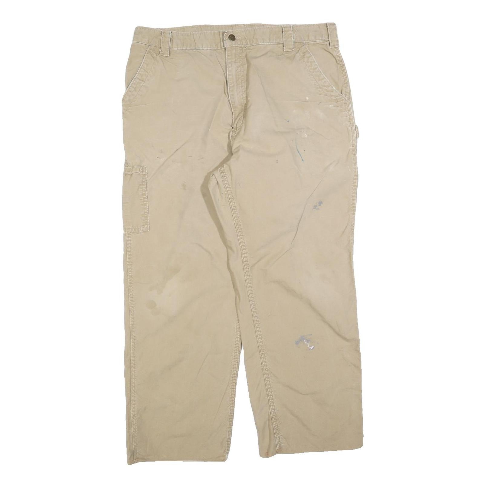 CARHARTT Mens Cotton Blend Beige Relaxed Straight Trousers W38 L28 Workwear