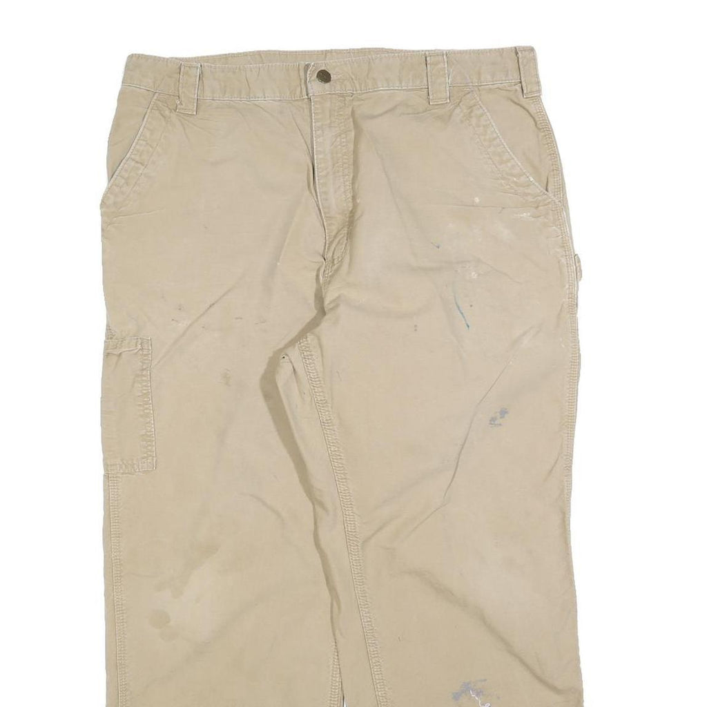 CARHARTT Mens Cotton Blend Beige Relaxed Straight Trousers W38 L28 Workwear