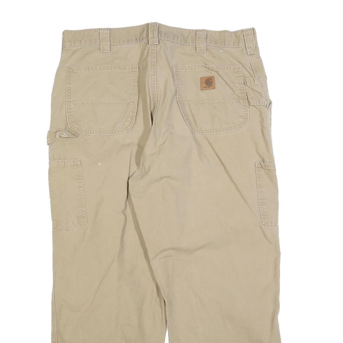 CARHARTT Mens Cotton Blend Beige Relaxed Straight Trousers W38 L28 Workwear
