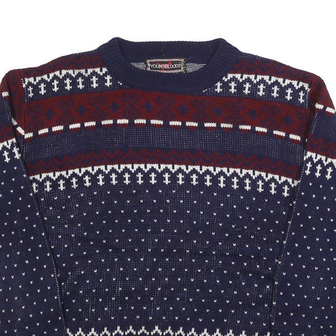 YOUNGBLOODS Womens Navy & Burgundy Patterned Jumper Crew Neck Basic Knit M