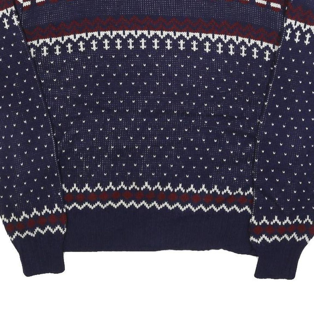 YOUNGBLOODS Womens Navy & Burgundy Patterned Jumper Crew Neck Basic Knit M