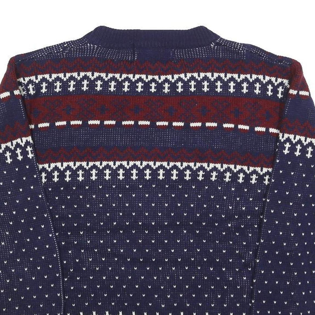 YOUNGBLOODS Womens Navy & Burgundy Patterned Jumper Crew Neck Basic Knit M
