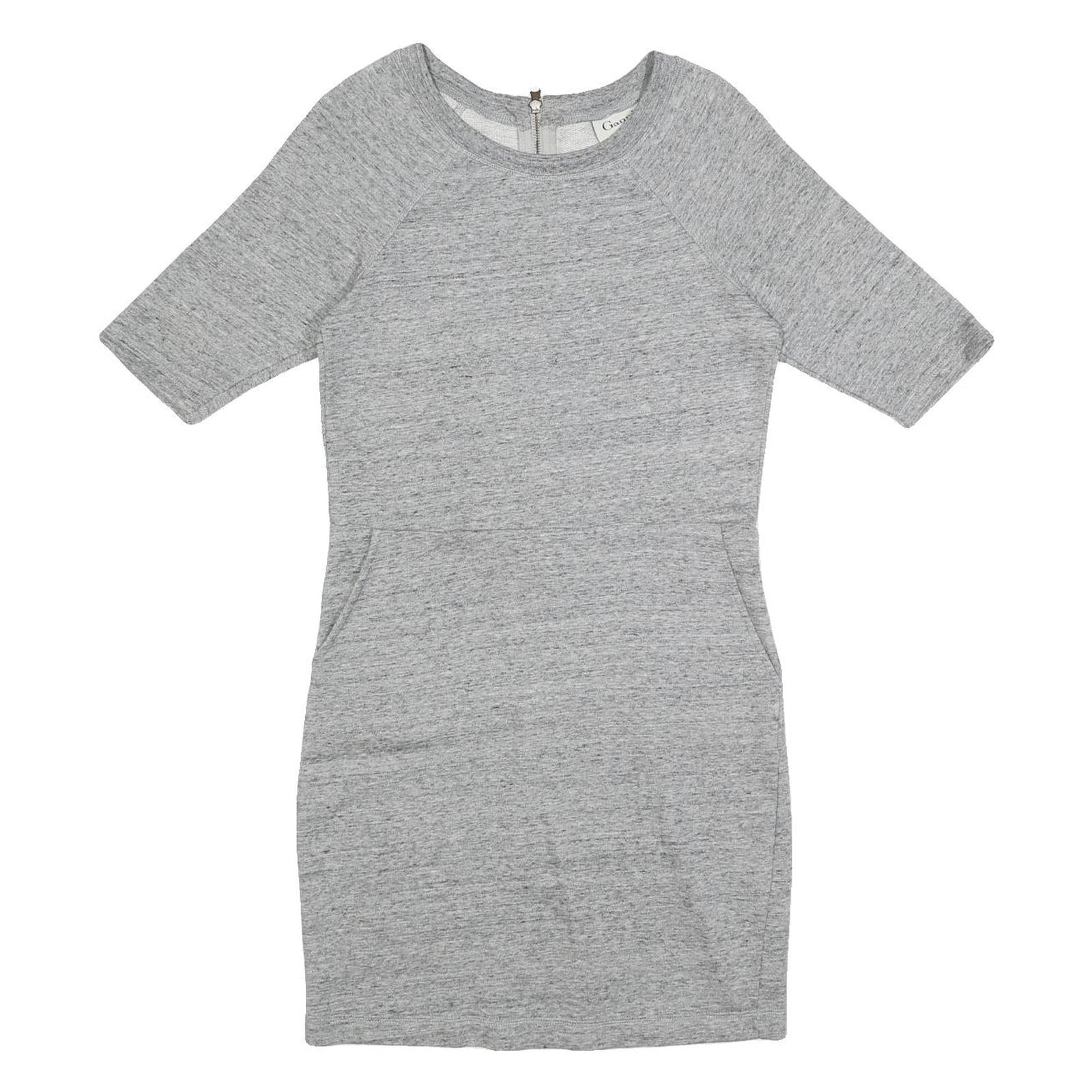 GANNI Womens Grey Dress Cotton Blend Jersey Short Sleeve Short XS Casual Zip