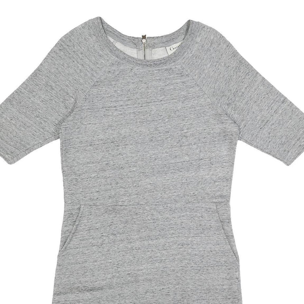 GANNI Womens Grey Dress Cotton Blend Jersey Short Sleeve Short XS Casual Zip