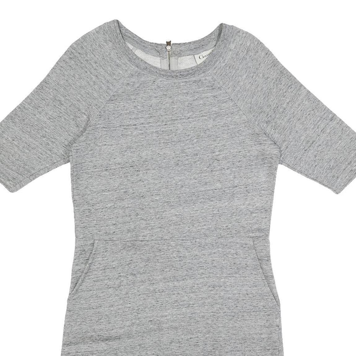 GANNI Womens Grey Dress Cotton Blend Jersey Short Sleeve Short XS Casual Zip