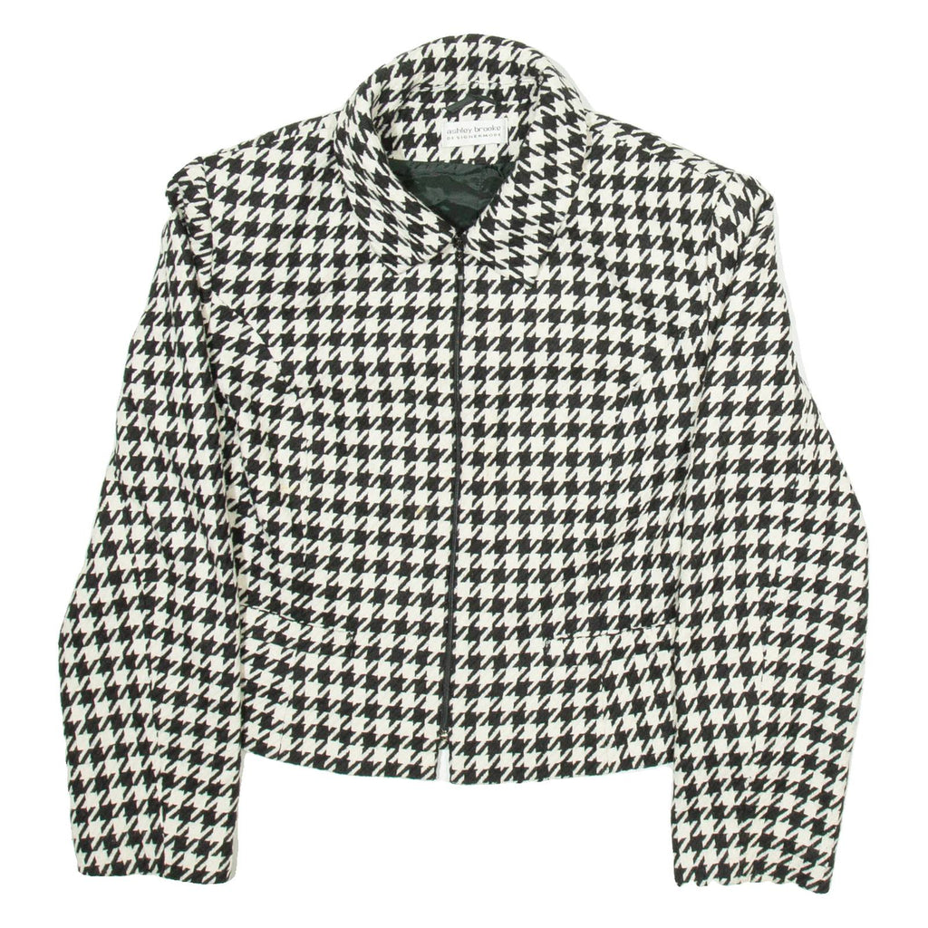 ASHLEY BROOKE Womens Blazer Jacket White Houndstooth S