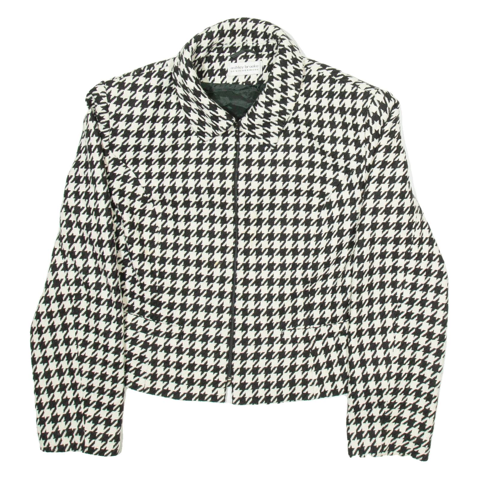 ASHLEY BROOKE Womens Blazer Jacket White Houndstooth S