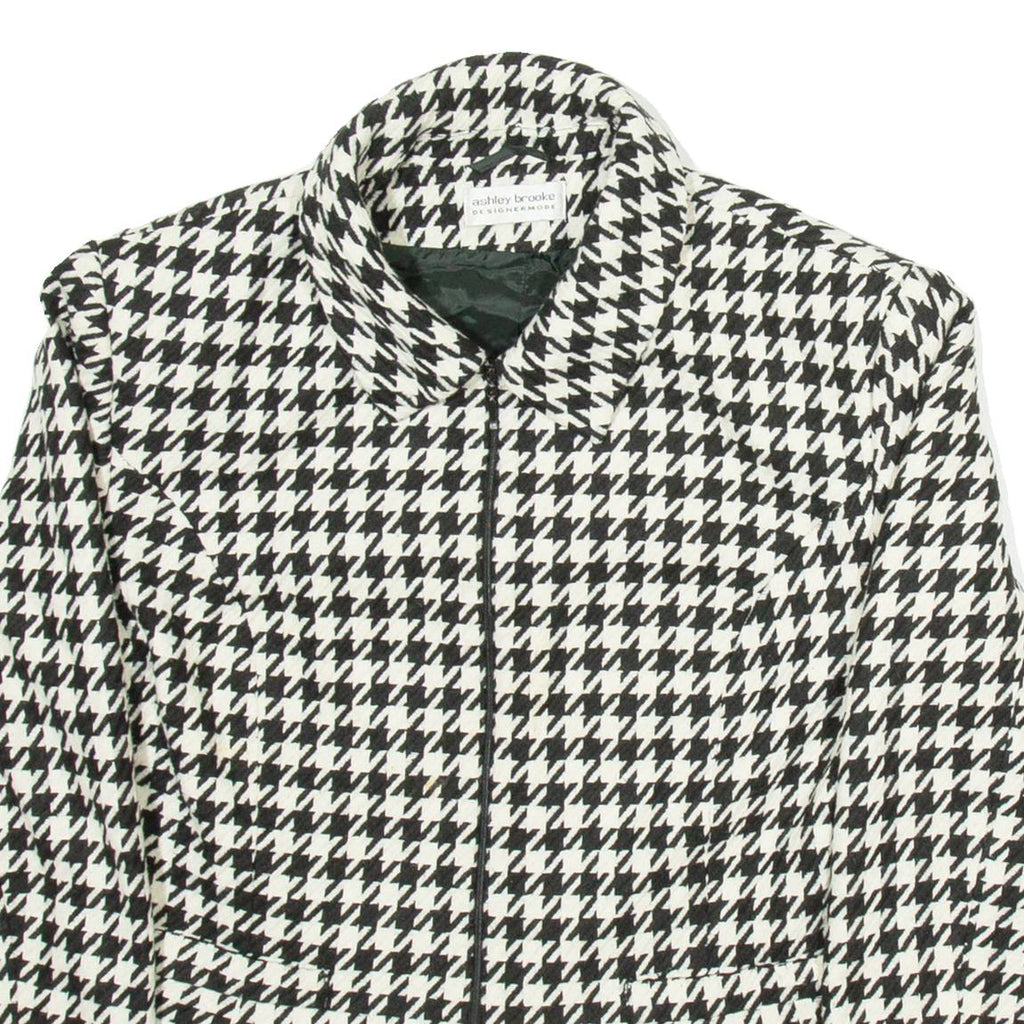 ASHLEY BROOKE Womens Blazer Jacket White Houndstooth S
