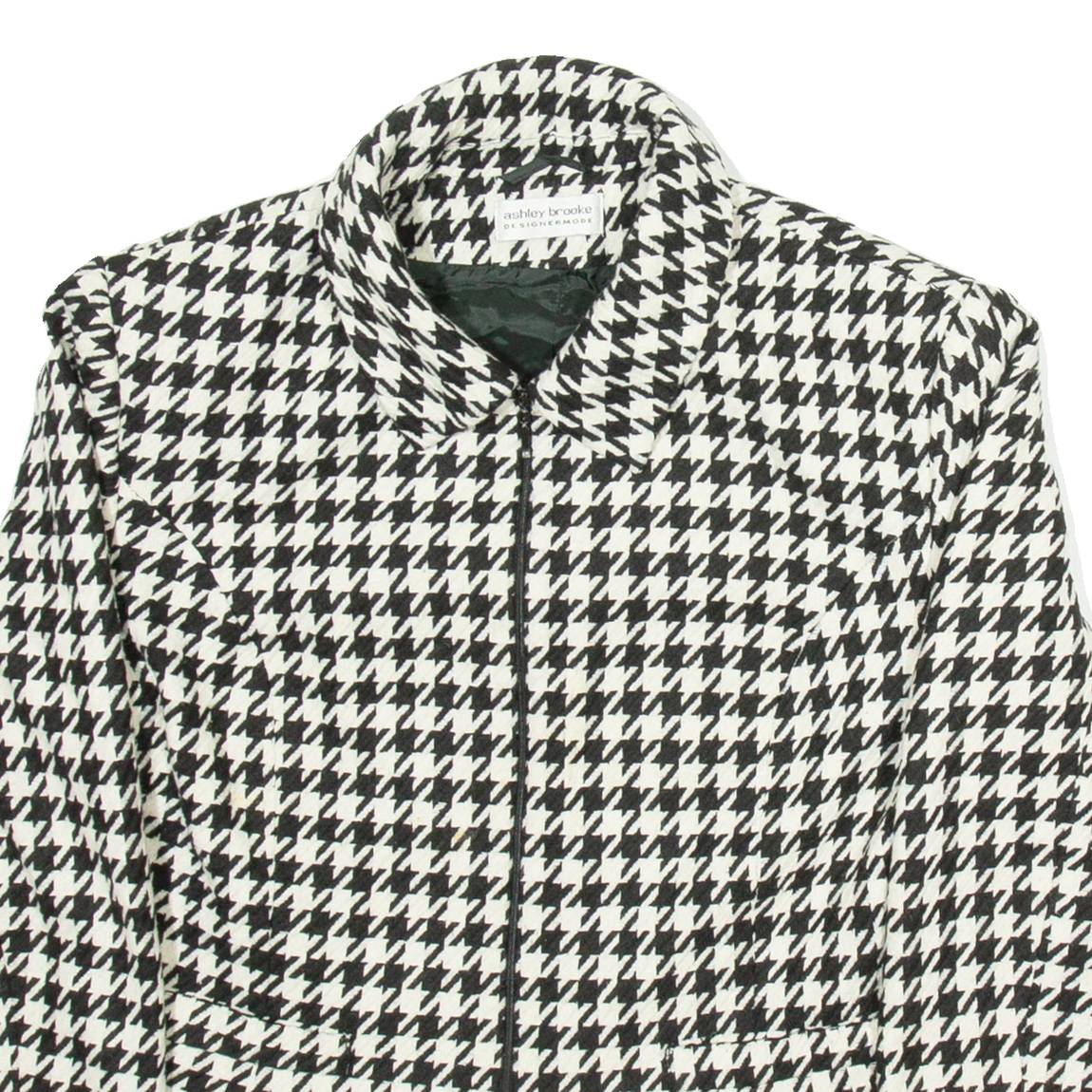 ASHLEY BROOKE Womens Blazer Jacket White Houndstooth S