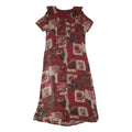 MONSOON Womens Red Brown Floral Day Polyester Blend Dress UK 14 Ruffle Neck