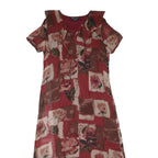 MONSOON Womens Red Brown Floral Day Polyester Blend Dress UK 14 Ruffle Neck