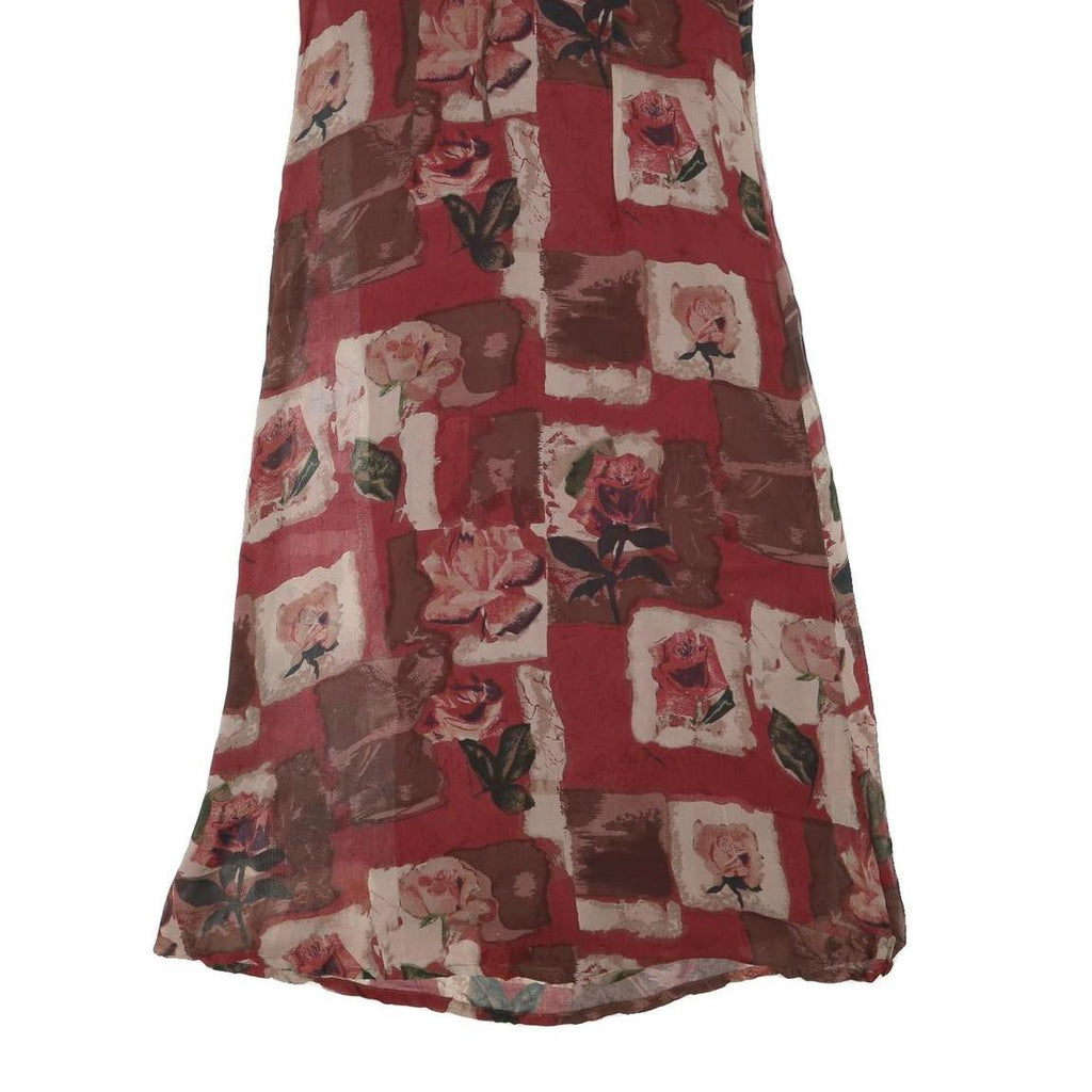 MONSOON Womens Red Brown Floral Day Polyester Blend Dress UK 14 Ruffle Neck