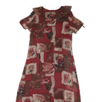 MONSOON Womens Red Brown Floral Day Polyester Blend Dress UK 14 Ruffle Neck