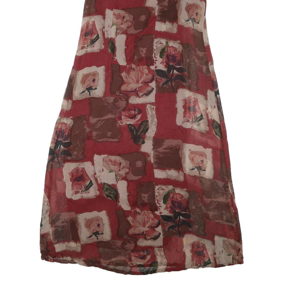 MONSOON Womens Red Brown Floral Day Polyester Blend Dress UK 14 Ruffle Neck