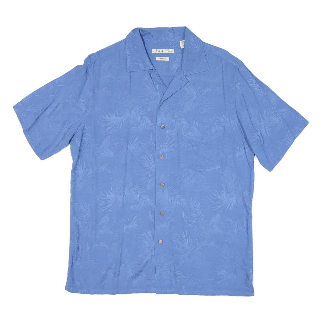 BATICK BAY Mens Blue Rayon Shirt M Palm Leaf Print Casual Short Sleeve